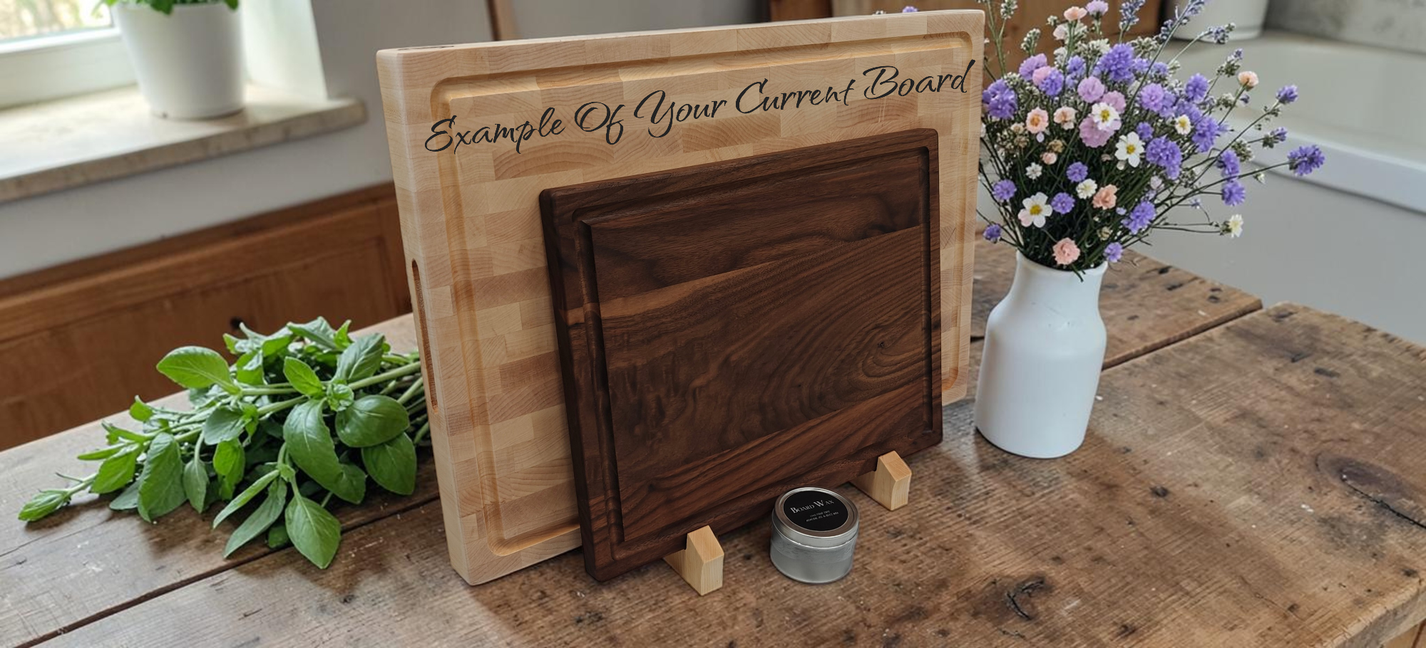 2 Board Stand Small Walnut Board and Wax
